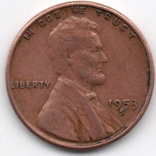 1953 S (1) Lincoln Cent Xf Moneda Penny Cobre 1c Dolar Usa $ (Usado)