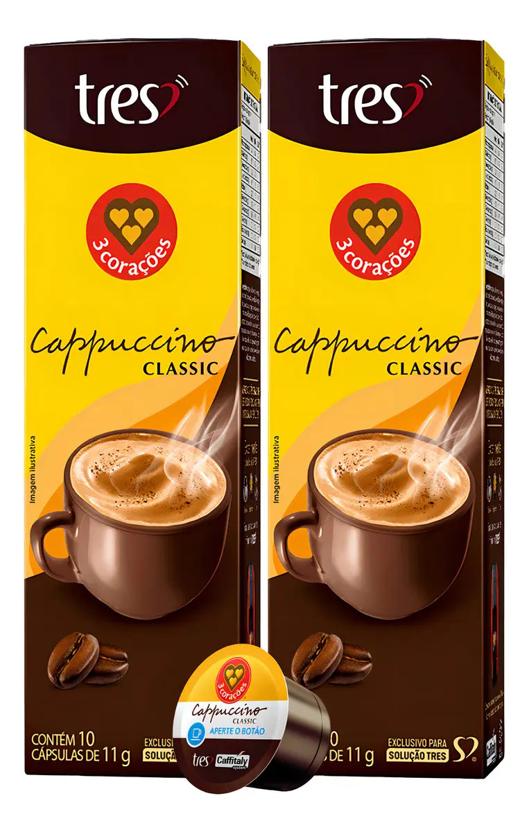 Café Cappuccino Clássico 3 CORAÇÕES Com 20 Cápsulas 11g