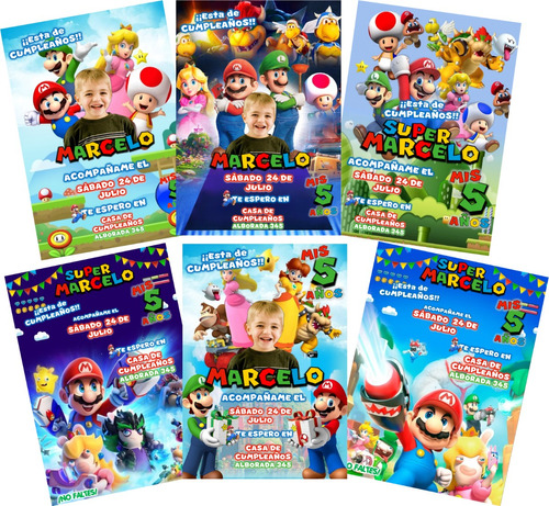 Invitación Digital Super Mario Personalizada Cumpleaños 6x1