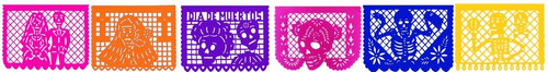 Decoración Papel Picado Muertos 1/2 Pliego Colores 50 Tiras 