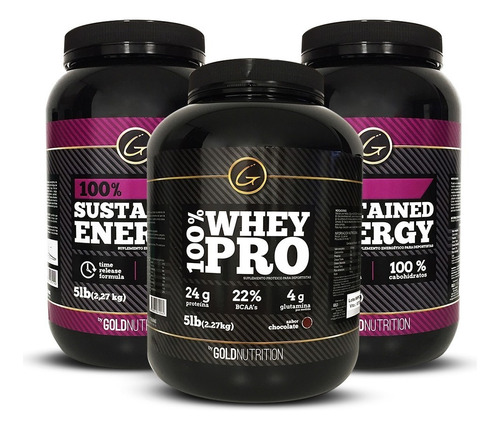 Pack Aumento De Peso - Whey Pro 5 Lb + 10 Lb Sustained Enegy Sabor Natural + Sin Sabor