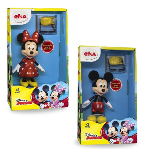 Kit Boneca Infantil Minnie E Boneco Mickey Mouse Acessórios