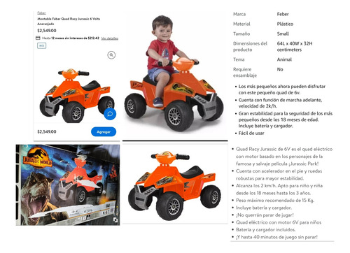 Electrónico Montable Feber Cuatrimoto Quad Racy Jurassic 6v