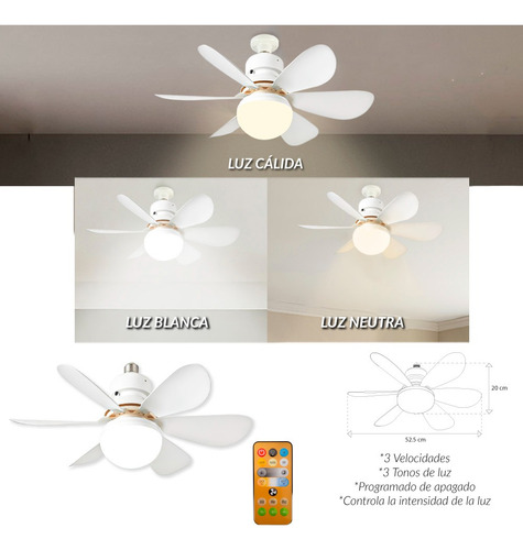 Cityluz Ventilador Con Control Remoto 5 Aspas 52 Cm Blanco 52 Cm Blanco Blanco Plástico 5