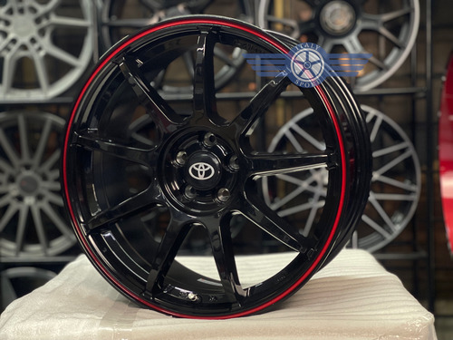 4 Rines 18 Deportivos 5-100 Toyota Corolla Jetta Ibiza Neon Gloss Black Red Line