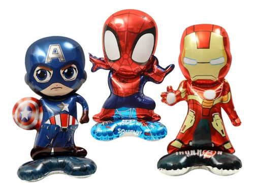 Globo Spiderman Iron Man Y Capitán América Con Base Deco