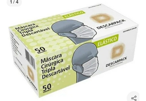 Máscara Descartável Tripla Camada c/elástico e Clip Nasal Descarpack - Caixa c/ 50 unidades