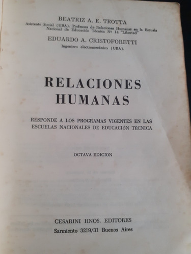 Relaciones Humanas - Trotta Beatriz Y Eduardo Cristoforetti