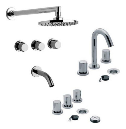 Combo De Griferias Fv California Lavatorio + Bidet + Bañera Color Plateado