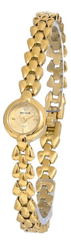 Relogio Seculus Feminino Mini Pequeno Dourado Social Cor do fundo Dourado 2