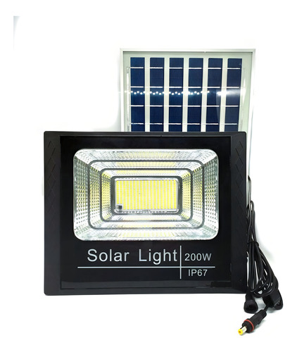 Refletor Holofote Ultra Led Solar 200w + Controle + Placa Carcaça Preto Luz Branco-frio