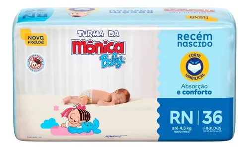 Fralda Descartável Turma da Mônica Baby Recém-Nascido RN Pacote 3...