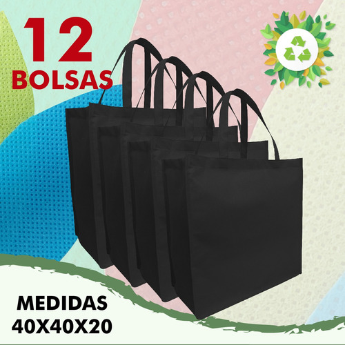 Combo De 12 Bolsas Ecologicas 40x40x20 Para Hacer Mercado. 