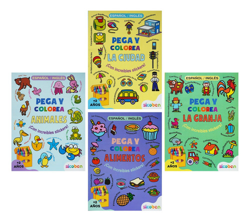Set 4 Libros- Colección Pega Y Colorea Con Stickers