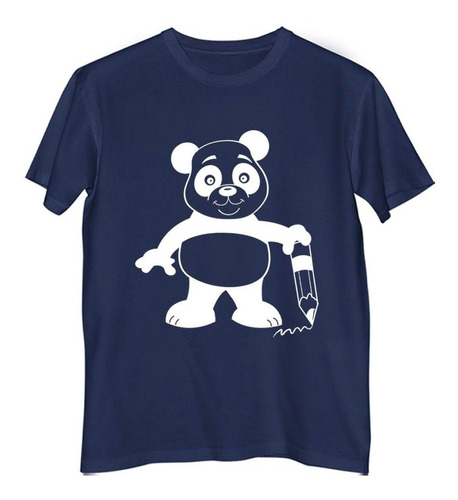 Remera Hombre Color Oso Panda Con Un Lapiz Dibujo Animado