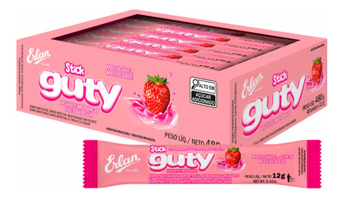 Bala Stick Mastigável Barras Sabor Yogurt De Morango Gutty