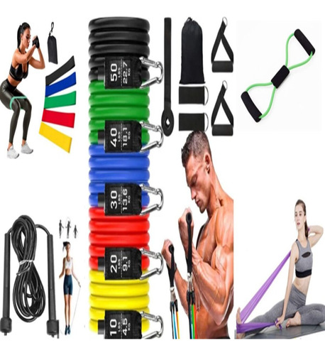 Kit 20 Itens Treino Elástico Thera Band Corda De Pular Faixa