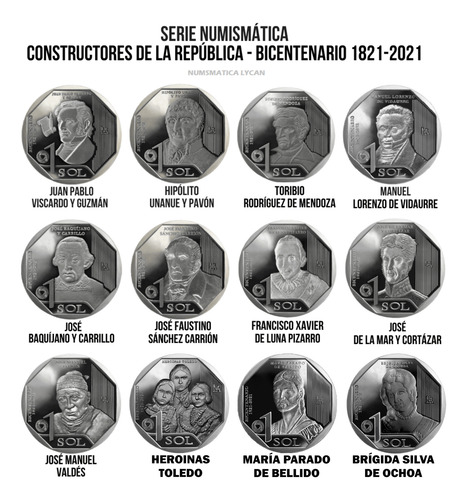12 Monedas Unc Nuevas - Serie Numismática Del Bicentenario