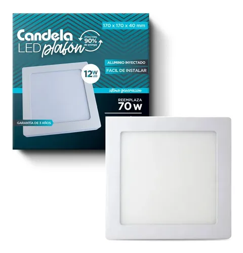 Plafon Led Con Base Cuadrado Techo 12w Luz Blanca Fria