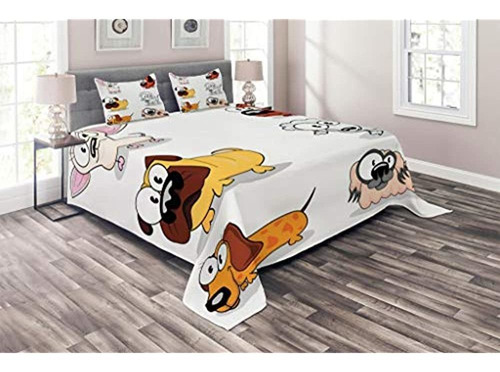 Lunarable Dog Lover Coverlet Set King Size, Colorful Puppies