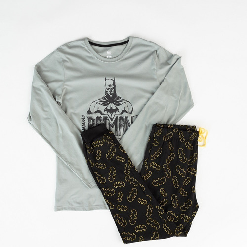 Pijama Hombre Algodon Invierno Batman Serious Face Gris