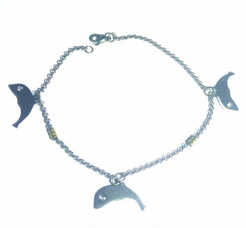 Imagen 4 de 7 de Pulsera Acero Y Oro 3 Delfines Roló Grabado Garantía