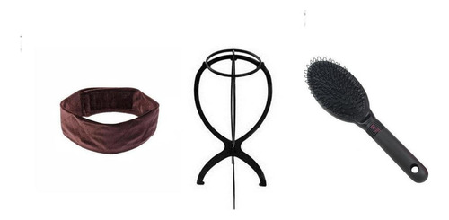 Kit Hair Grip Marrom + Escova + Suporte Para Peruca Front