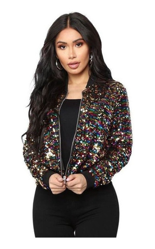 Chaqueta Bomber De Color Brillante Con Lentejuelas