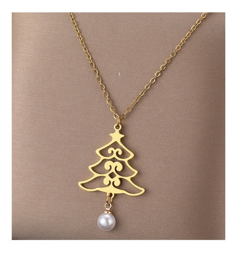 Imagen 5 de 7 de Collar Mujer Dije Árbol Navidad Colgante Regalo Acero Dorado
