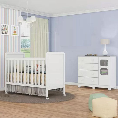 Quarto Infantil Berço Americano Cloe 2 Em1 Cômoda Uli Peroba