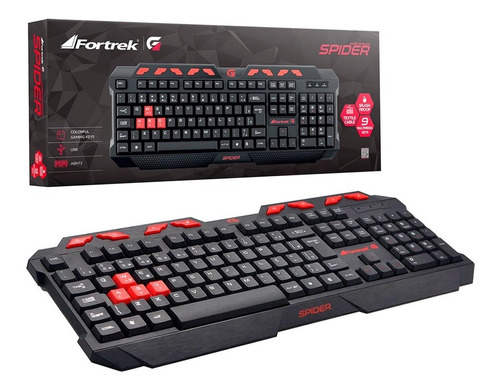 Teclado Gamer Spider Multimideia Usb Abnt2 Preto/vermelho Cor De Teclado Preto Idioma Português Brasil