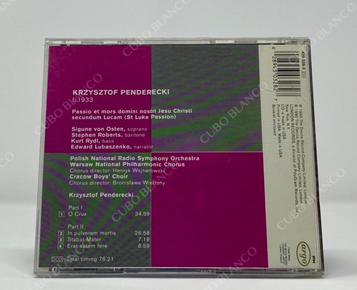 Krzysztof Penderecki - St Luke Passion Cd Orquestra 1990 (Usado)