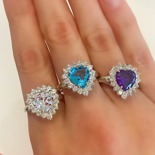 Imagen 2 de 6 de Anillos De Plata 925 Corazón Piedra Cubic