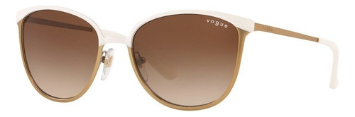 Anteojos de sol Vogue VO4002S Standard con marco de metal color blanco/dorado, lente marrón degradada, varilla dorada de metal