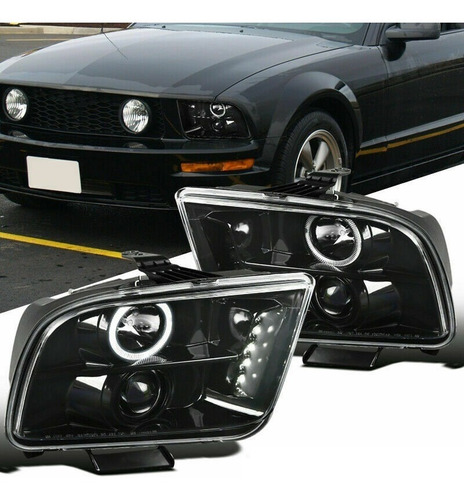 Ford Mustang 2005 - 2009 Juego Faros Con Ojo De Angel Negros