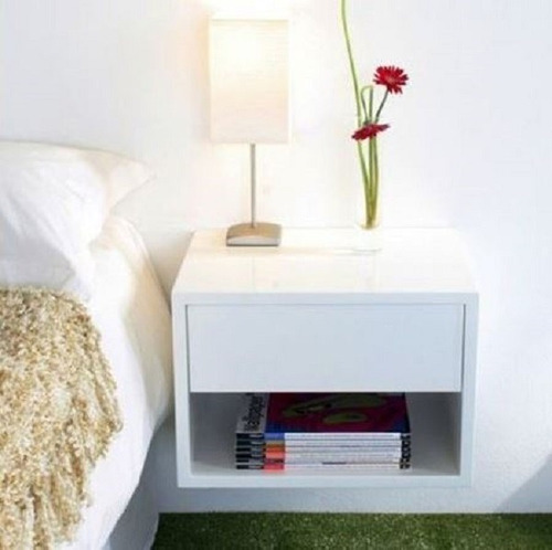 Mesa De Cabeceira 40cm Mdf Com Gaveta Telescópica Acabamento Móveis Planejados Cor Branco