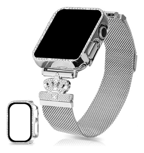 Correa De Acero Para Apple Watch Ultra Diamantes Plata 49mm