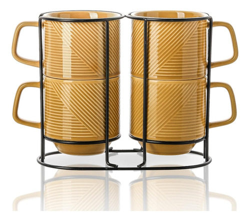 Tazas De Café Apilables Con Estante: Tazas De Cerámica Apila