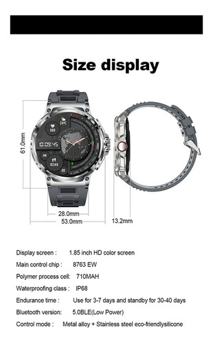 Reloj Inteligente De Llamada Bluetooth V69 De 1,85 Pulgadas