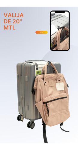 Valija Carry On 20 Pulgadas Mtl Abs Rígida Color Plateado Ruedas Dobles 360° Liviana Resistente Equipaje De Mano Diseño Moderno Candado Tsa Organización Eficiente Viajes Negocios Placer Reforzada