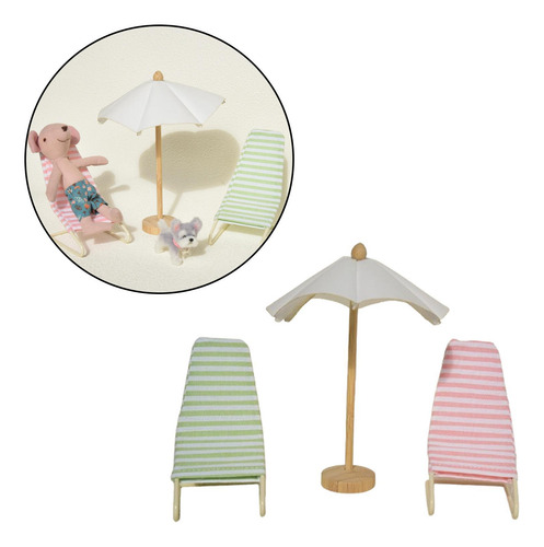 3x 1:12 A Escala Silla De Muñeca Playa Y Verde Rosado