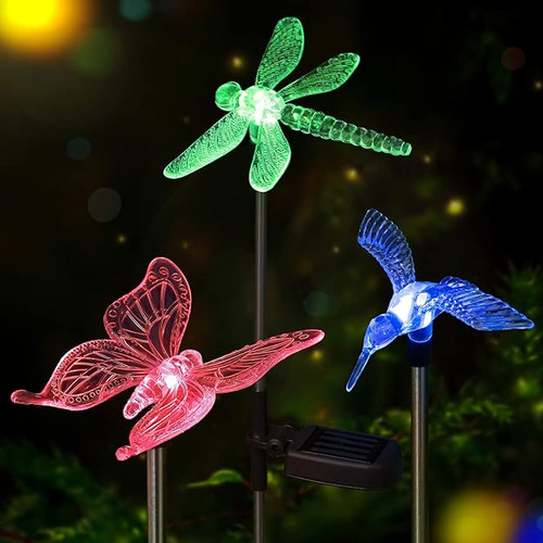 Luces Solares De Jardin Colibri Mariposa Y Libelula Luces So