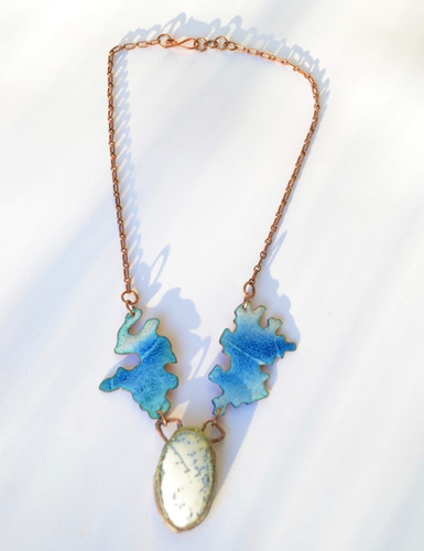 Collar De Agata Musgo, Regalo De Joyeria De Autor, Cod1