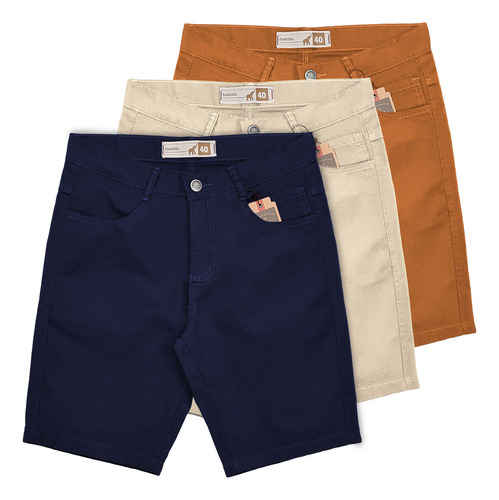 Kit 3 Bermudas Masculinas Lisas Coloridas Sarja Moda Casual