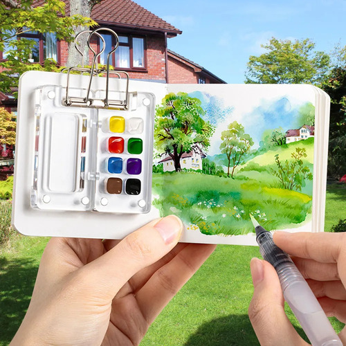Set De Pintura Portátil: Acuarelas, Cuaderno De Bocetos, Pal