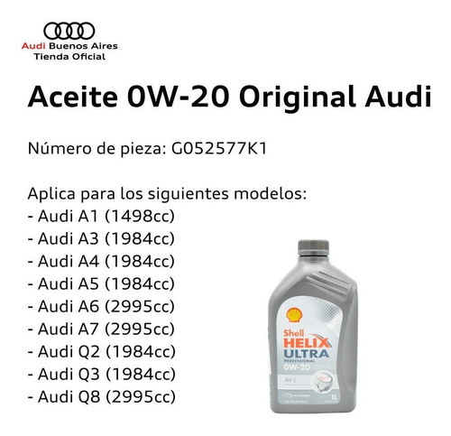 Imagen 2 de 6 de Aceite 0w-20 Audi A7 Sportback 2010 Al 2016