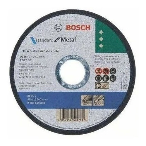 Disco Corte Metal 4 1/2 X 1mm Bosch ( Cajas 100 Unidades ) Color Gris