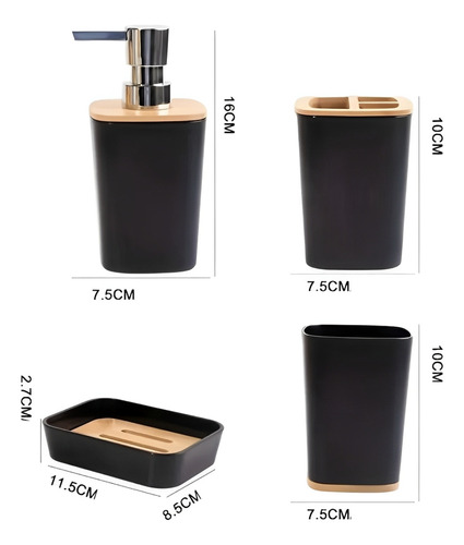 Set Accesorios De Baño Kit De 4 Piezas Color Negro
