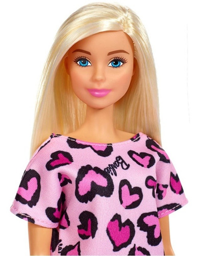 Barbie Basica Loira Vestido Rosa Corações Ms