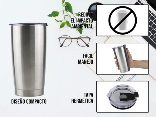 Imagen 5 de 10 de Vaso Termo Acero Inoxidable P/ Cafe 20oz Térmico Tapa Ce-t01